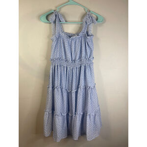 Girls Rare Editions Blue White Polka Dot Tiered Mini Dress Size 14 #46